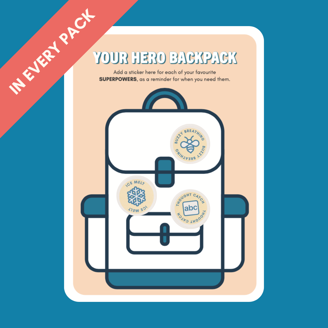 Example of a Hero Backpack Card with a backpack illustration and text on a blue background